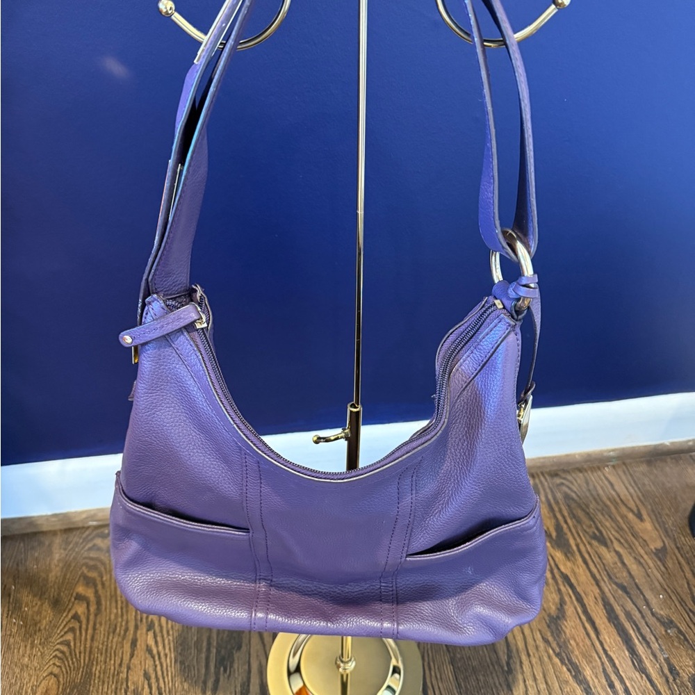 Tignanello Purple Shoulder Bag with Slouchy Design